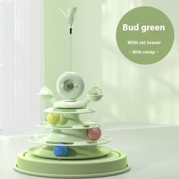 4 Levels Cat Toy Tower Turntable Roller Balls Toys Interactive Intelligence Pets Toys Training Track Puzzle Funny Games Accessories Pet Products (Option: Budding Green Cat Teaser-Box Packaging)